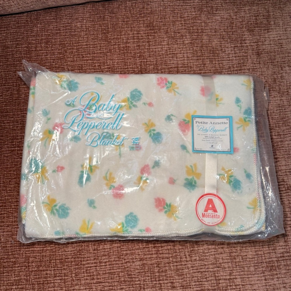Vintage Baby Pepperell Petite Annette Receiving Blanket NOS Floral 30x40 Acrylic